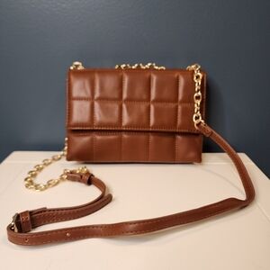 Urban Expressions 100% Vegan Brown Quilted Chain Shoulder Bag